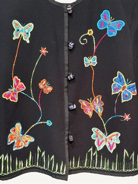 Drapers & Damons Embroidered Butterfly Jacket Petite M Cotton - Picture 7 of 7